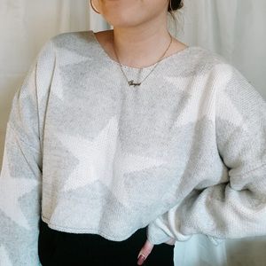 Cropped Grey Star Sweater